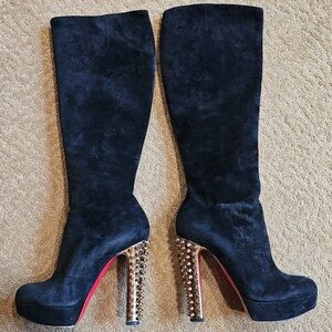 EUC Christian Louboutin Black Suede Platform Tall boots, Size 37.5